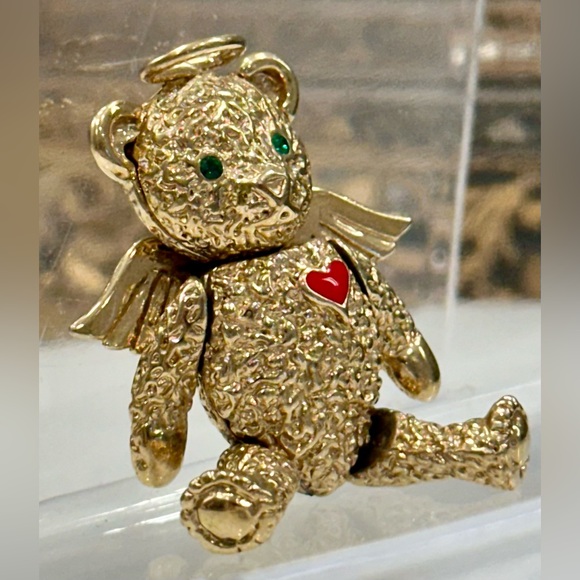 Batya 1996 Articulated Gold-Toned Angel Bear Pendant/Brooch, Enamel Heart - EUC - Picture 6 of 17
